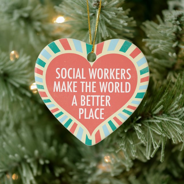 Social Work Inspirational Quote Heart Christmas Ceramic Ornament (Tree)
