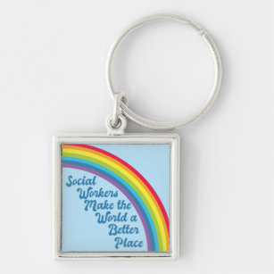 Social Work Inspirational Quote Rainbow Blue Keychain