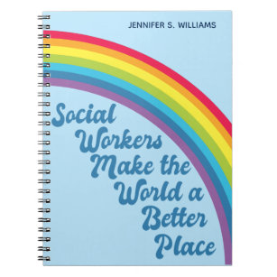 Social Work Inspirational Quote Rainbow Blue Notebook