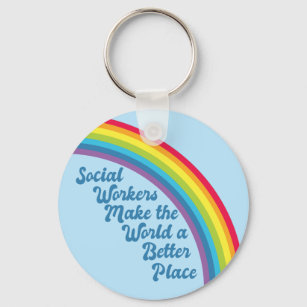 Social Work Inspirational Quote Rainbow Cute Blue Keychain