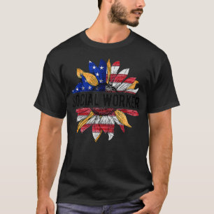 Social Worker American Flag Sunflower Patriotic T-Shirt