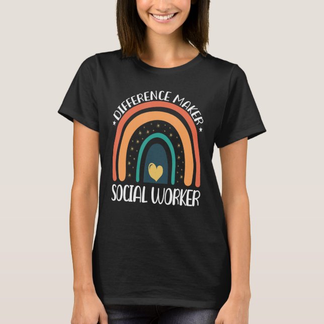 Social Worker Are Difference Maker Rainbow Retro T-Shirt (Front)