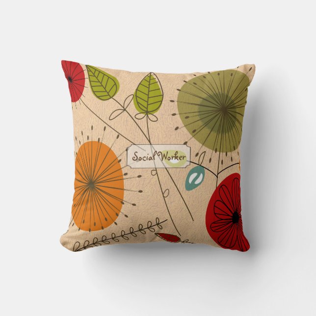 Social Worker Artsy Floral Throw Pillow (Front)