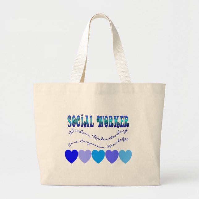 Social Worker BLUE HEARTS Large Tote Bag (Front)