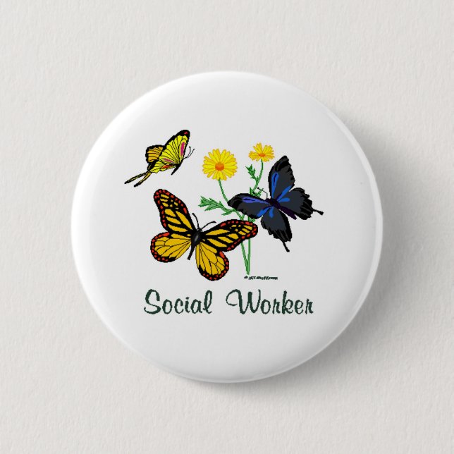 Social Worker Butterflies 2 Inch Round Button (Front)