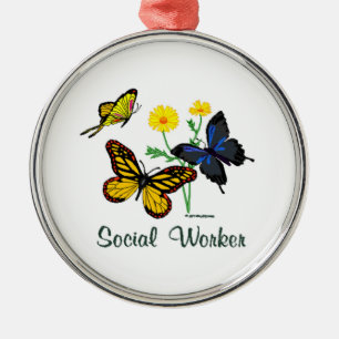 Social Worker Butterflies Metal Ornament