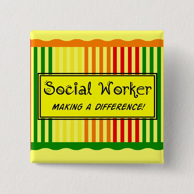 Social Worker Citrus Stripes 2 Inch Square Button (Front)