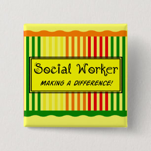 Social Worker Citrus Stripes 2 Inch Square Button