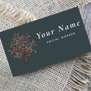 Social Worker Colourful Tree Autumn Fall Theme Lea Business Card