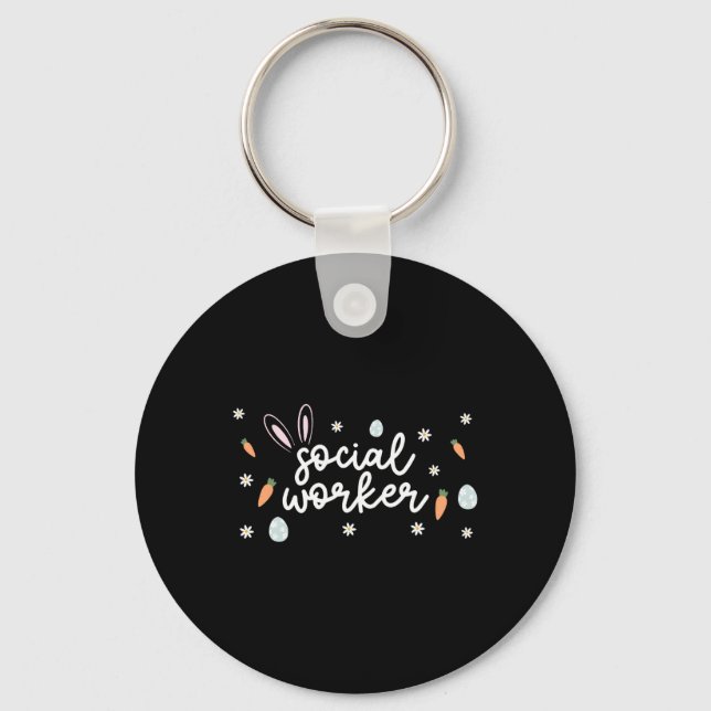 Social Worker Easter School Social Work Bunny Eggs Keychain (Front)