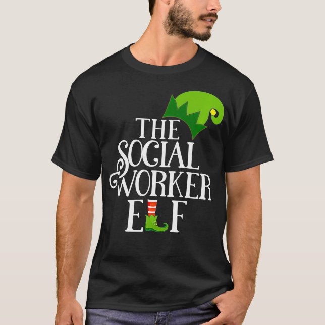 Social Worker Elf Matching Family Group Christmas  T-Shirt (Front)