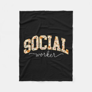 Social Worker Floral Fall Social Work Month Autumn Fleece Blanket