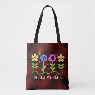 Social Worker, Graphic Floral Design Tote Bag