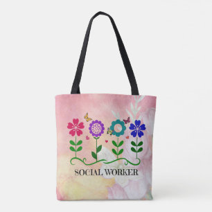 Social Worker, Graphic Flowers Design Tote Bag