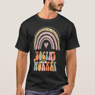 Social Worker Groovy Retro Vintage Rainbow Social  T-Shirt