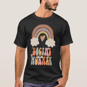 Social Worker Groovy Retro Vintage Rainbow Social T-Shirt