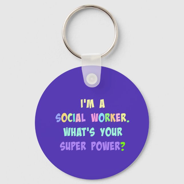 Social Worker Humour, Pastel Lettering, Blue Indig Keychain (Front)