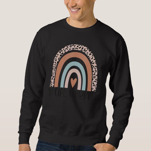 Social Worker Leopard Rainbow Social Work Apprecia Sweatshirt (Front)