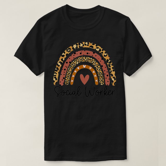 Social Worker Leopard Rainbow Social Work Gift  T-Shirt (Design Front)