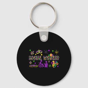 Social Worker Mardi Gras Masked Beads Symbols Coll Keychain