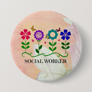 Social Worker, Pastel Springtime Design, 3 Inch Round Button