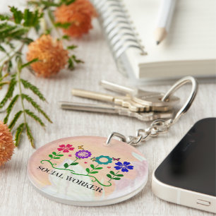 Social Worker, Pastel Springtime Design, Keychain