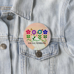 Social Worker, Pastel Springtime Design, Paper Pla 3 Inch Round Button