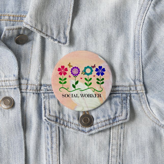 Social Worker, Pastel Springtime Design, Paper Pla 3 Inch Round Button (In Situ)