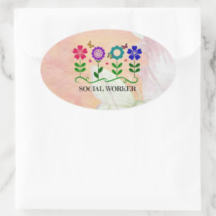 Social Worker, pretty pastel design, Oval Sticker