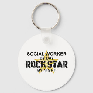Social Worker Rock Star by Night Keychain