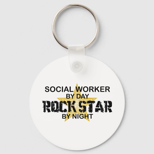 Social Worker Rock Star by Night Keychain (Front)