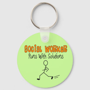 Social Worker "Runs with Solutions" Funny Gifts Keychain
