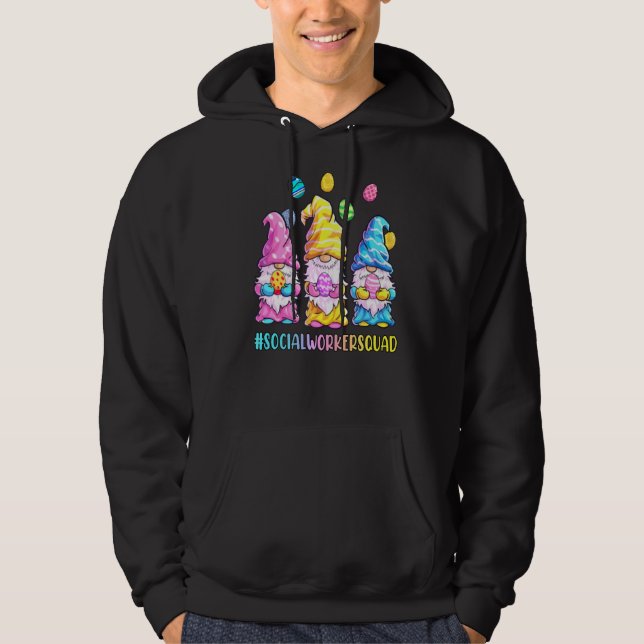 Social Worker Squad Cute Three Gnomes Holding Egg  Hoodie (Front)