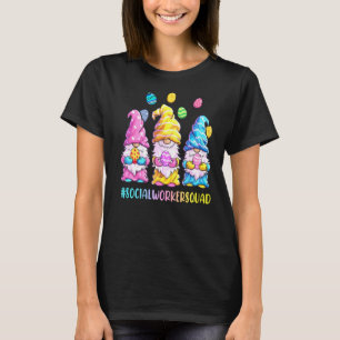 Social Worker Squad Cute Three Gnomes Holding Egg  T-Shirt