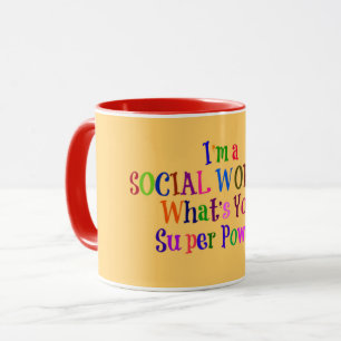 Social Worker Superhero, Colorful Text Mug