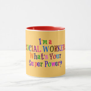 Social Worker Superhero, Colourful Text Mug