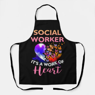 Social Worker Work of Heart Flower Butterfly Socia Apron