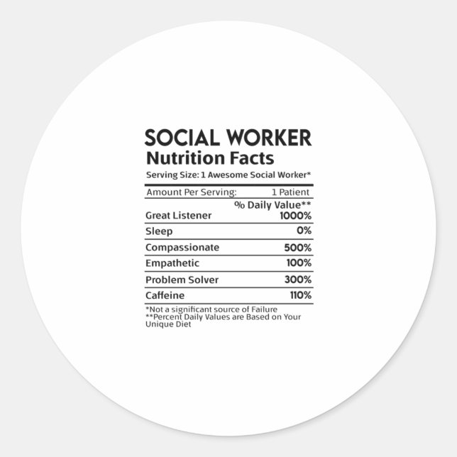 Social Workers Nutrition Facts Sticker  (Front)