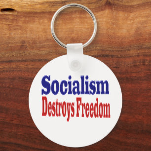 Socialism Destroys Freedom with red blue text Keychain