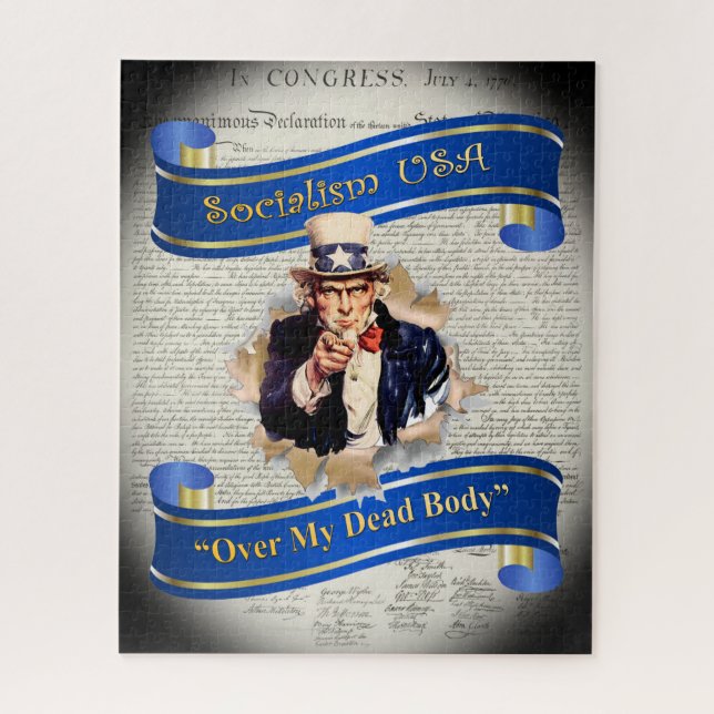 Socialism USA ~ “Over My Dead Body” ~ Uncle Sam ~  Jigsaw Puzzle (Vertical)