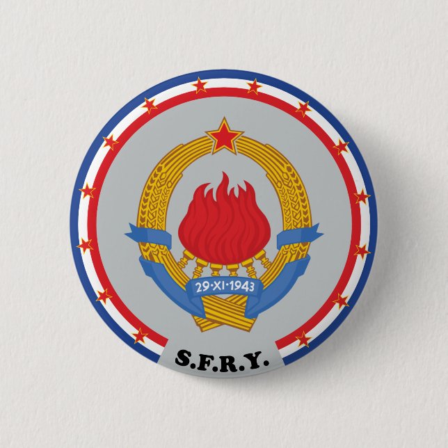 Socialist Federal Republic of Yugoslavia Emblem 2 Inch Round Button (Front)