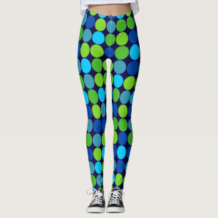 Socialite Blue Green Polka Dot Pattern Leggings
