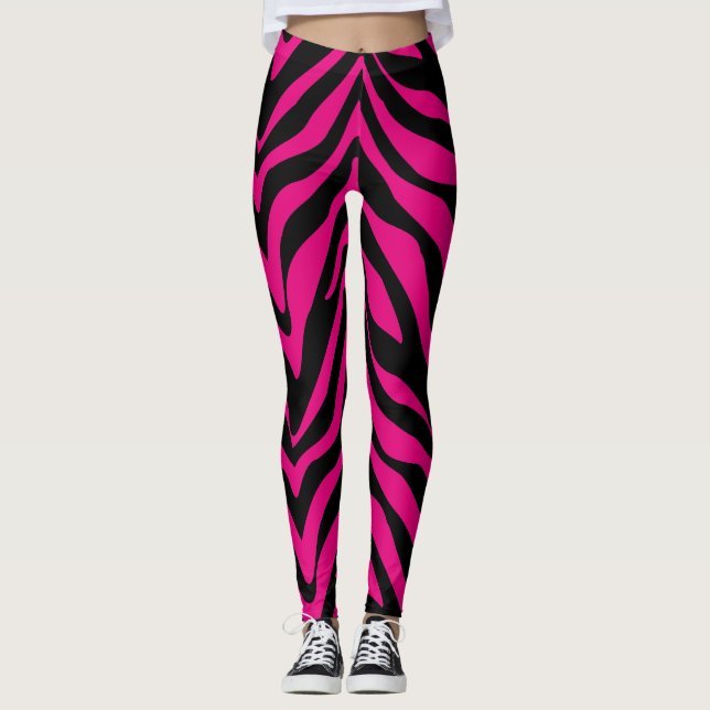 Socialite Hot Pink Zebra Stripes Leggings (Front)