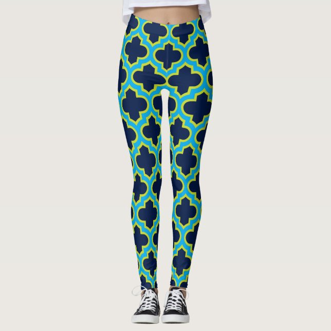 Socialite Moroccan Lattice Aqua Green Pattern Leggings (Front)