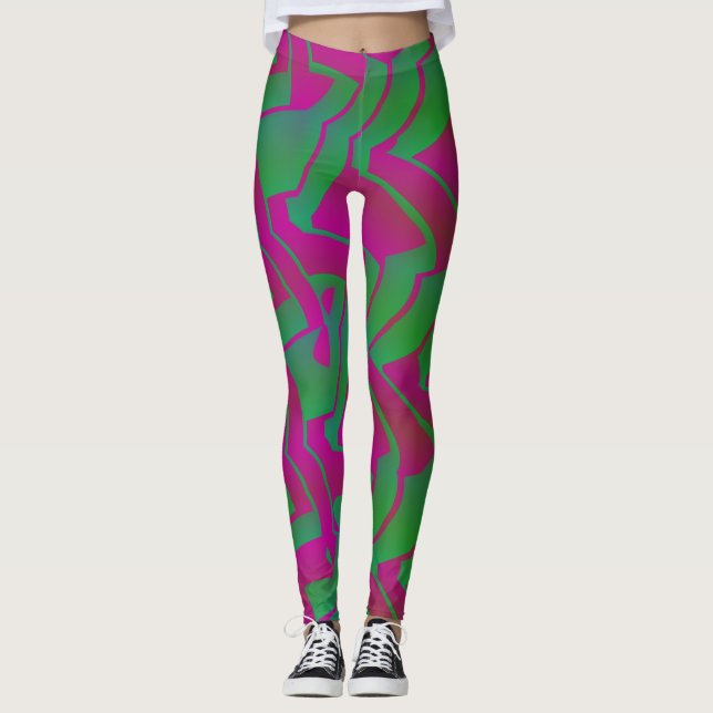 Socialite Oh My Green Pink Pattern Leggings (Front)