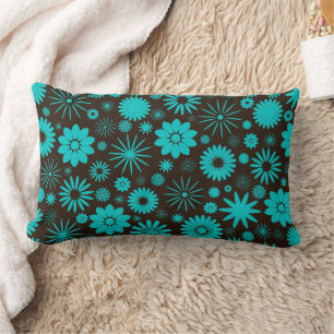 Socialite Turquoise and Brown Floral Pattern Lumbar Pillow