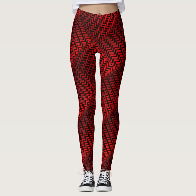 Socialite Wild Red Zig Zag Pattern Leggings (Front)