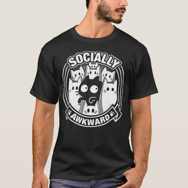 Socially Awkward Cat - Funny Kitten Misfit T-Shirt (Front)