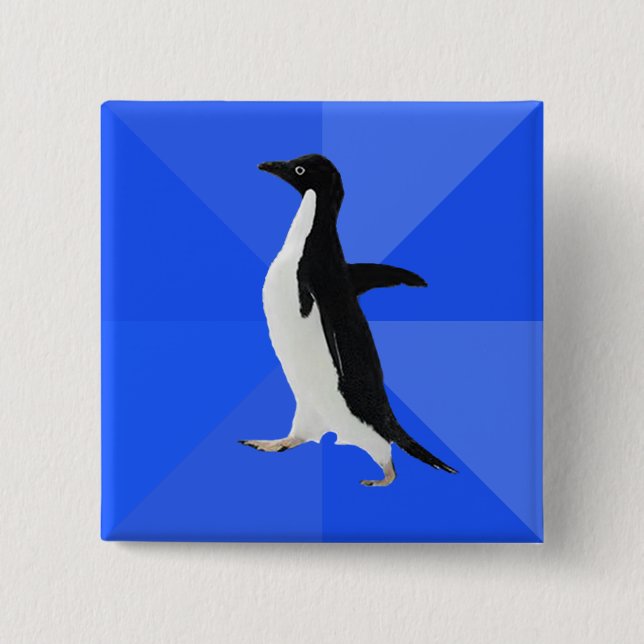 Socially Awkward Penguin ("Customize" to add text) 2 Inch Square Button (Front)