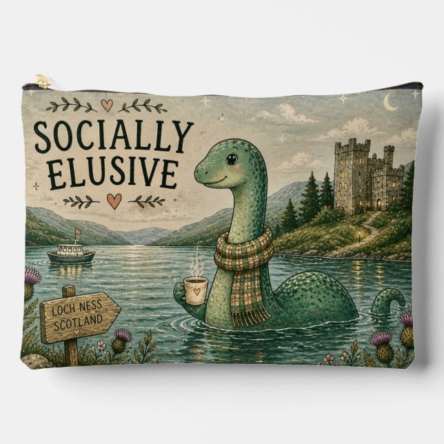 Socially Elusive Nessie Cozy Cryptid Loch Ness  Accessory Pouch (Front)